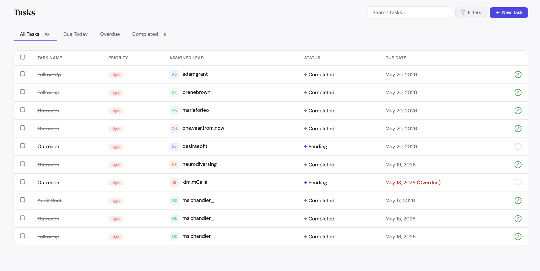 Tasks preview